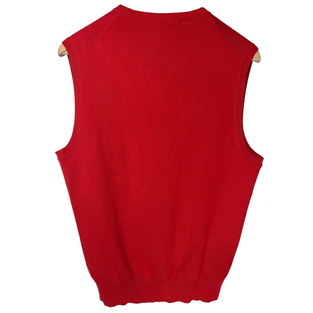 VTG Polo Ralph Lauren Red Pima Cotton Blue Pony V-Neck Sweater Vest Medium‎ EUC